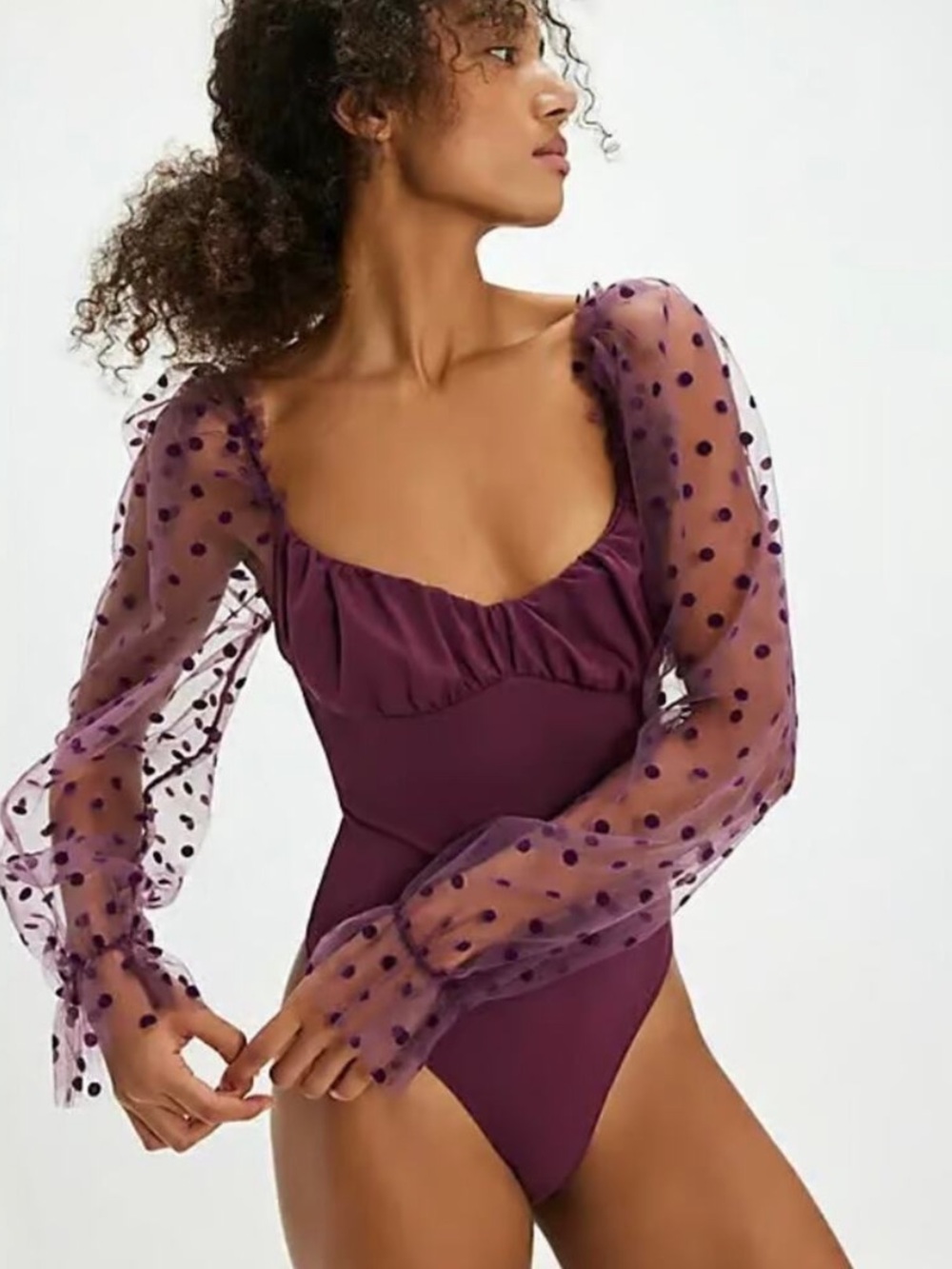 Free People Polka-Dot Sheer-Sleeve One-Piece